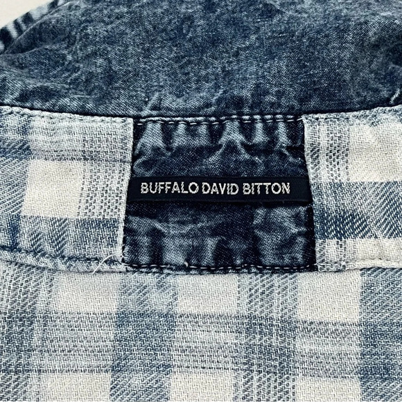 Buffalo David Bitton Shirt Large Blue Plaid Button Down Western Pearl Snaps - Picture 5 of 12